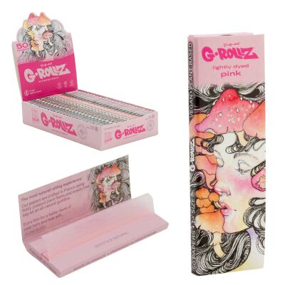 G-Rollz | Rolling Papers Collector Mushroom Lady Pink – 50 King Size Slim Papers + Tips